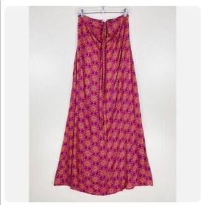 🌺Ella Moss Womens A-Line Dress Red Orange Damask Maxi Strapless Boho- S